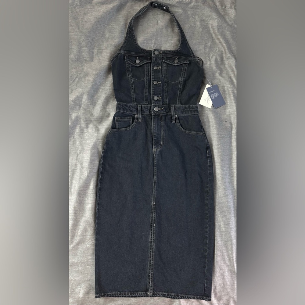 🔥Universal Thread Dark Wash Black Denim Halter Overall Dress, Size: 00, NWT
